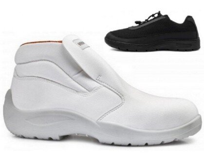 scarpe antinfortunistiche bianche e nere per industria agroalimentare e cucina