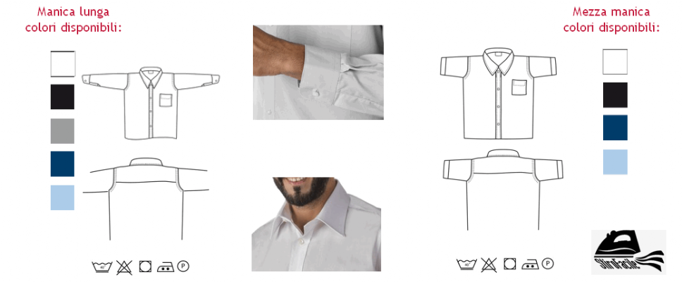Camicie per cameriere in tessuto leggero bianche e colorate