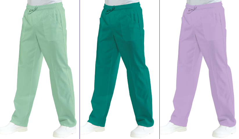 Pantaloni sanitari con elastico e coulisse unisex, bianchi 