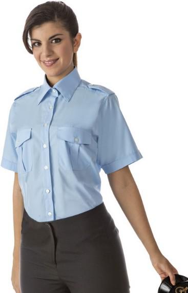 camicia donna  a manica corta con due taschini con pattina e spalline con bottoni